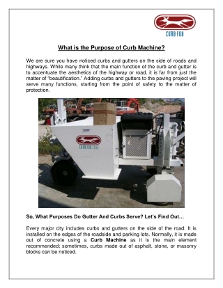 What is the Purpose of Curb Machine?