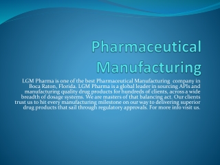 Pharmaceutical Manufacturing