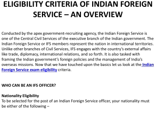 ELIGIBILITY CRITERIA OF INDIAN FOREIGN SERVICE