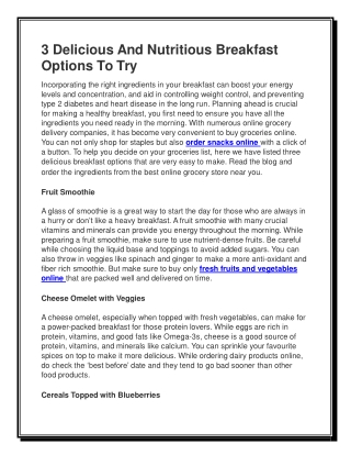 3 Delicious And Nutritious Breakfast Options To