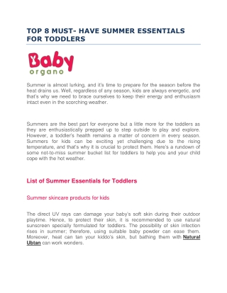 TOP 8 MUST- HAVE SUMMER ESSENTIALS FOR TODDLERS
