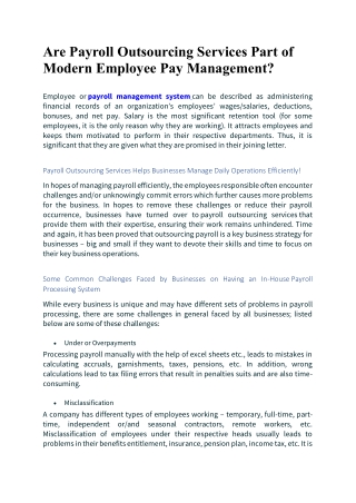 Are Payroll Outsourcing Services Part of Modern Employee Pay Management?