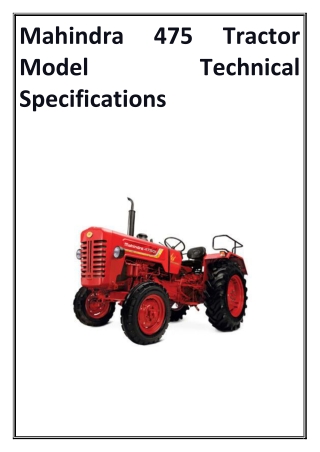 Mahindra 475 Tractor Model Technical Specifications