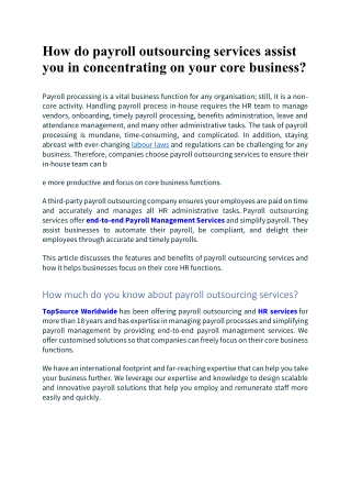 payroll outsourcing services assist you in concentrating on your core business
