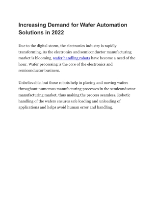 Increasing Demand for Wafer Automation Solutions in 2022