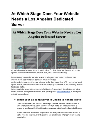 At Which Stage Does Your Website Needs a Los Angeles Dedicated Server