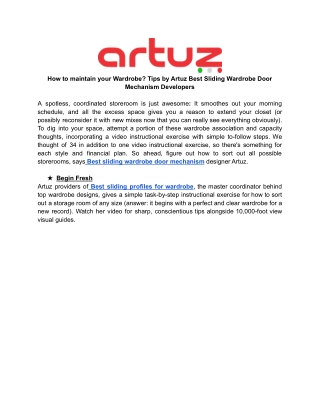 How to maintain your Wardrobe_ Tips by Artuz Best Sliding Wardrobe Door Mechanism Developers