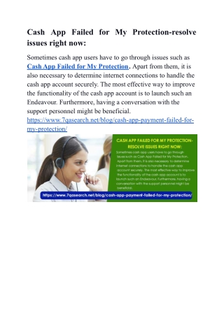 Cash App Failed for My Protection-resolve issues right now: