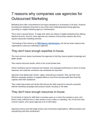 7 reasons why companies use agencies for Outsourced Marketing