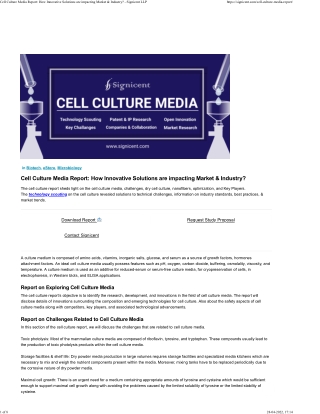 Cell Culture Media Report How Innovative Solutions are impacting Market & Industry - Signicent LLP