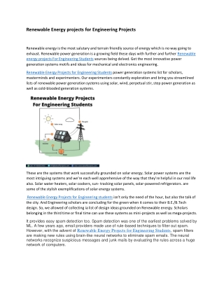 Renewable Energy projects for Engineering Projects