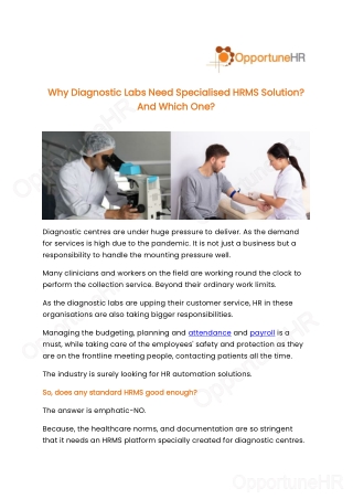 Why Diagnostic Labs Need Specialised HRMS Solution..And Which One..