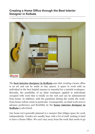 Creating a Home Office through the Best Interior Designer in Kolkata