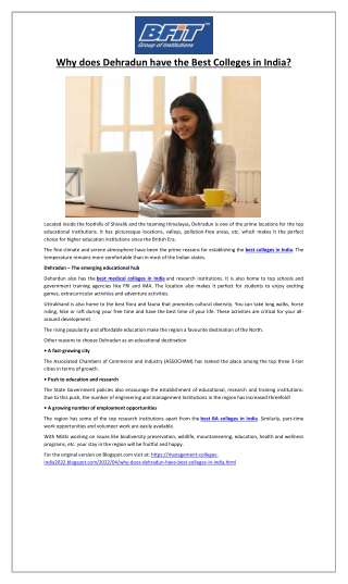 Why does Dehradun have the Best Colleges in India?