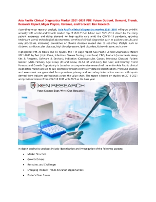 Asia Pacific Clinical Diagnostics Market 2021-2031 PDF, Future Outlook, Demand