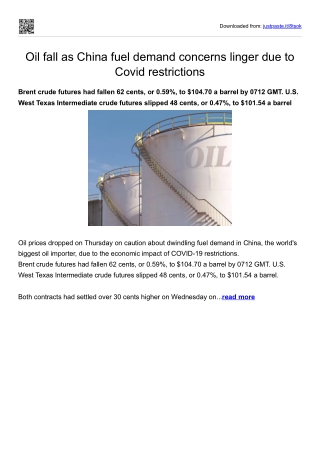 Oil fall as China fuel demand concerns linger due to Covid restrictions