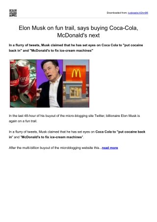 Elon Musk on fun trail, says buying Coca-Cola, McDonald's next