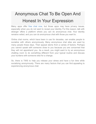 Anonymous Chat To Be Open And Honest In Your Expression