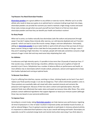Top Reasons You Need Electrolyte Powders