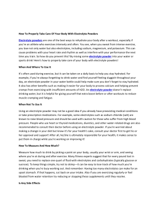 How To Properly Take Care Of Your Body With Electrolyte Powders