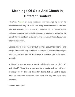 Meanings Of Goid And Choch In Different Context