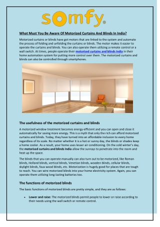 What Must You Be Aware Of Motorized Curtains And Blinds In India?