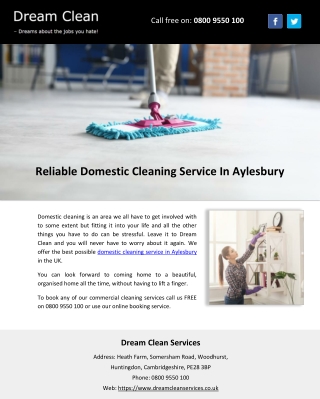 Reliable Domestic Cleaning Service In Aylesbury