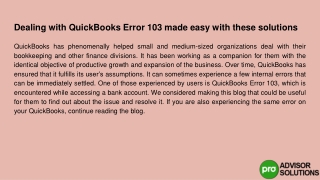 Let's find out that dealing with QuickBooks Error 103 is made easy with these so