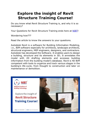 Explore the insight of Revit Structure Training Course