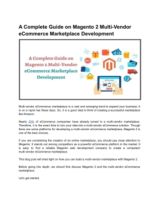 A Complete Guide on Magento 2 Multi Vendor eCommerce Marketplace Development