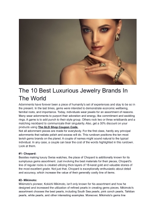 The 10 Best Luxurious Jewelry Brands In The World