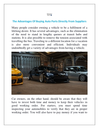 The Advantages Of Buying Auto Parts Directly From Suppliers