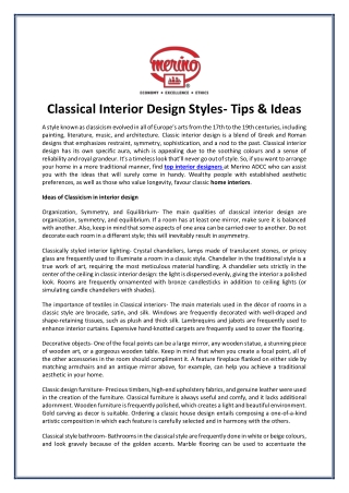 Classical Interior Design Styles- Tips & Ideas