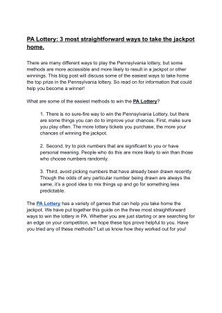 PA Lottery_ 3 most straightforward ways to take the jackpot home