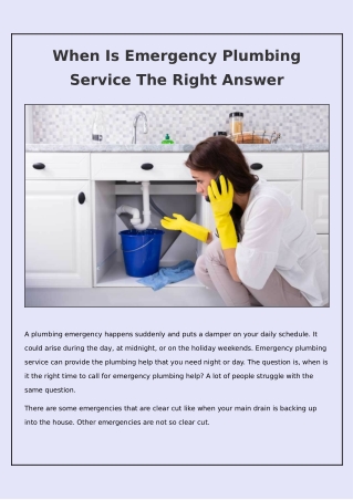 When Is Emergency Plumbing Service the Best Option?
