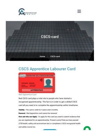 CSCS Red Apprentice Labourer Card  Red CSCS Card