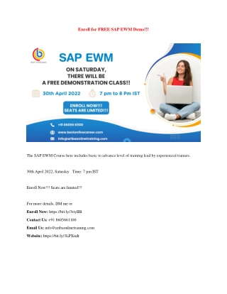 Enroll for FREE SAP EWM Demo!!!