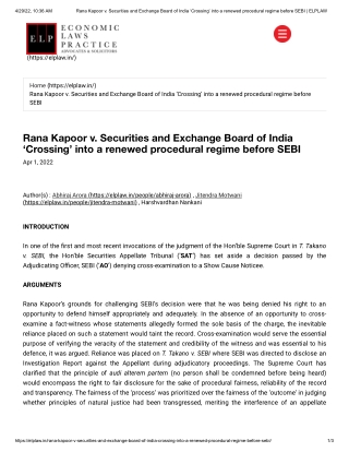 Rana Kapoor v. Securities and Exchange Board of India