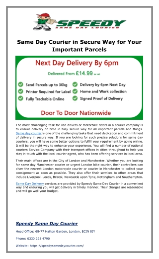 Same Day Courier in Secure Way for Your Important Parcels