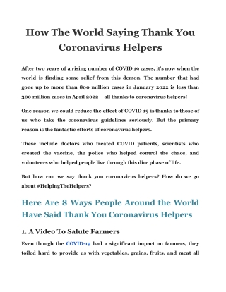How The World Saying Thank You Coronavirus Helpers