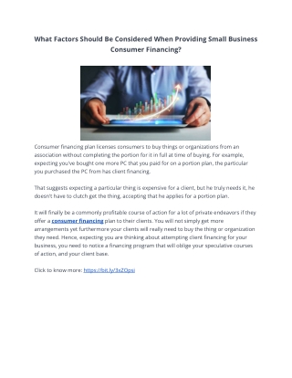 What Factors Should Be Considered When Providing Small Business Consumer Financi