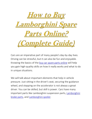 How to Buy Lamborghini Spare Parts Online? (Complete Guide)