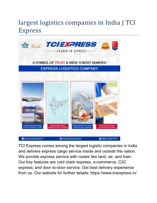 largest logistics companies in India | TCI Express