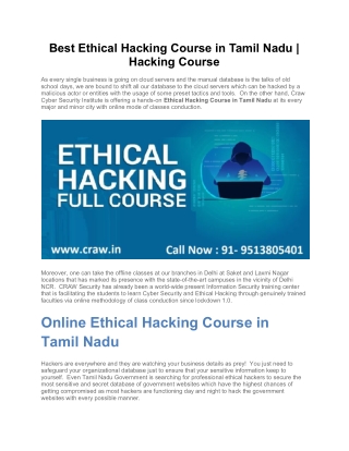 Best Ethical Hacking Course in Tamil Nadu Hacking Course