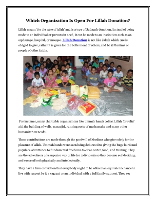 Which Organization Is Open For Lillah Donation?