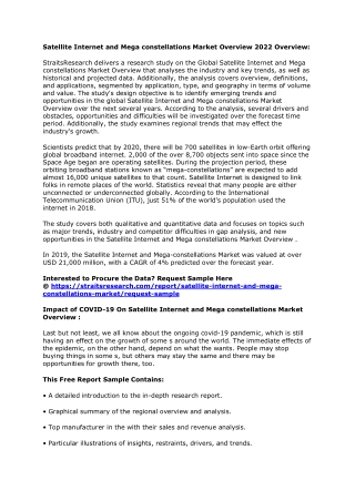 Big Boom in Satellite Internet and Mega constellations Market Overview, Scope