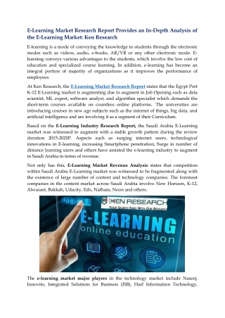 E-Learning Market Research Report, Size, Revenue Analysis, Growth Rate