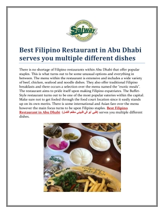 Best Filipino Restaurant in Abu Dhabi serves you multiple different dishes