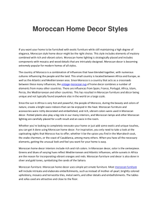Moroccan Home Decor Styles