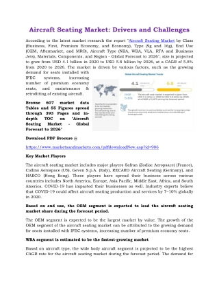 Aircraft Seating Market - Drivers and Challenges